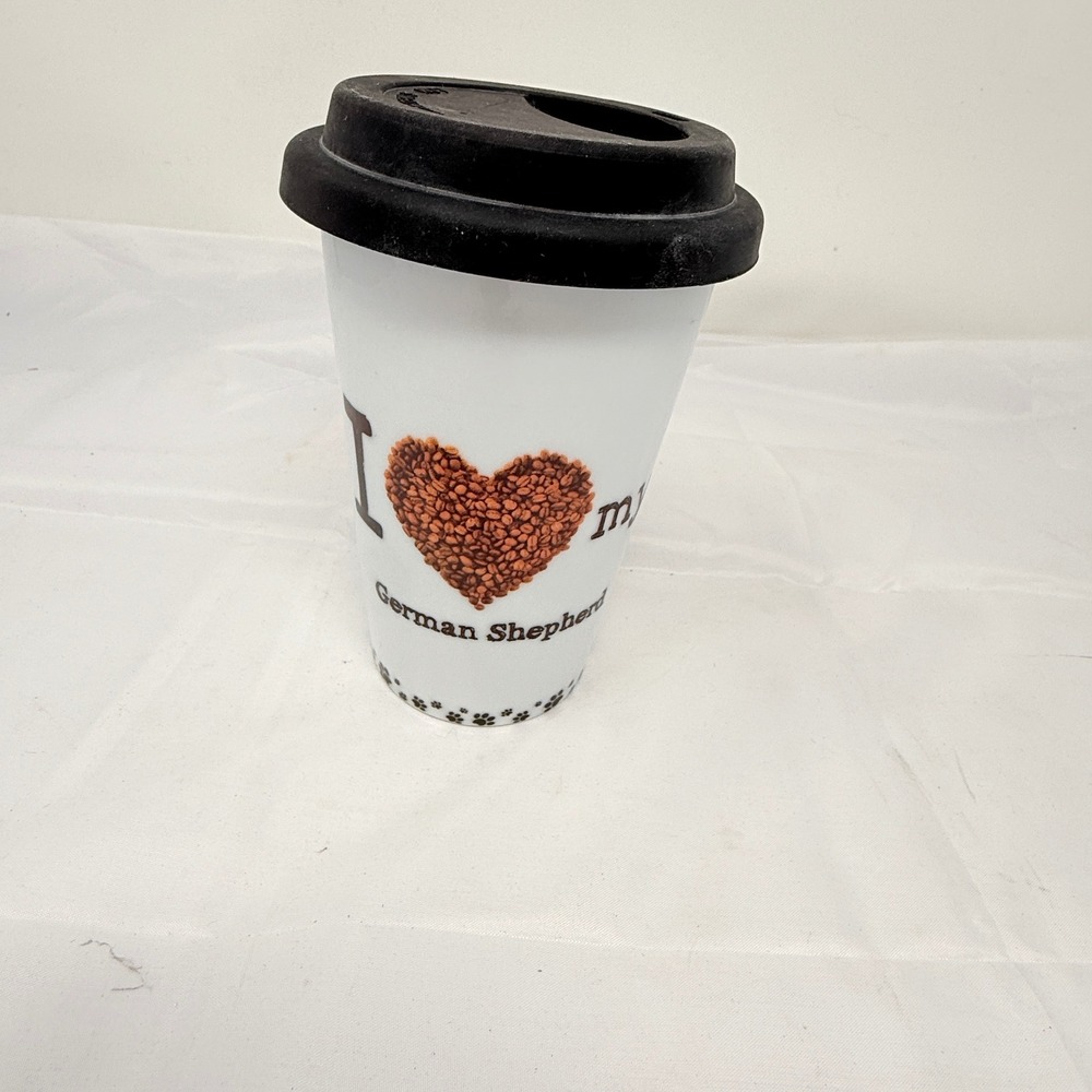 I love my German Shepherd Porcelain Travel mug with lid by Little Gifts
